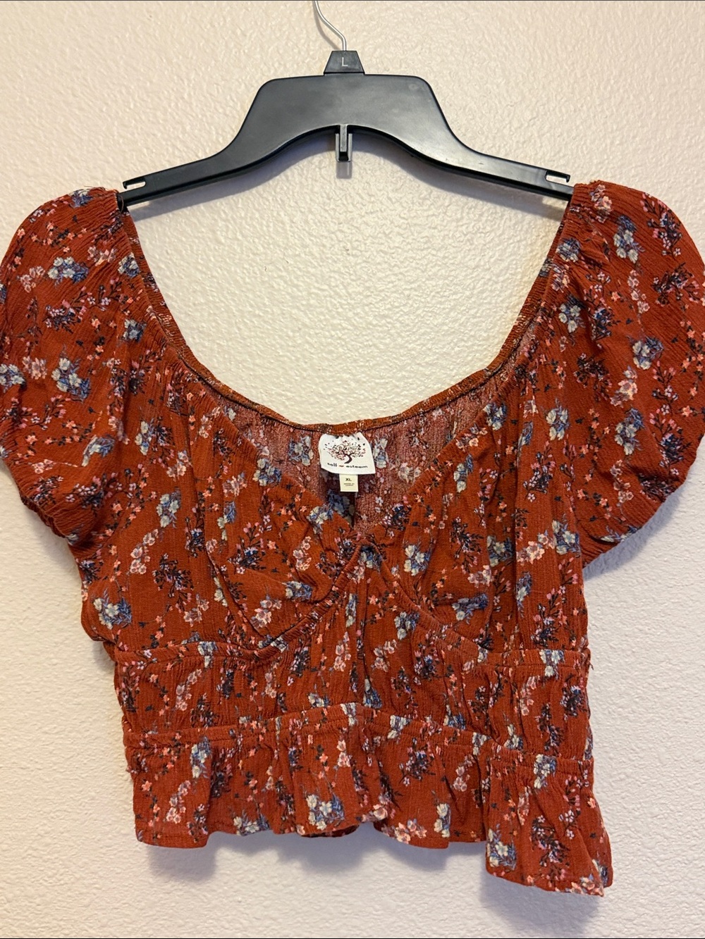 Self Esteem Rust Floral Smocked Crop Top